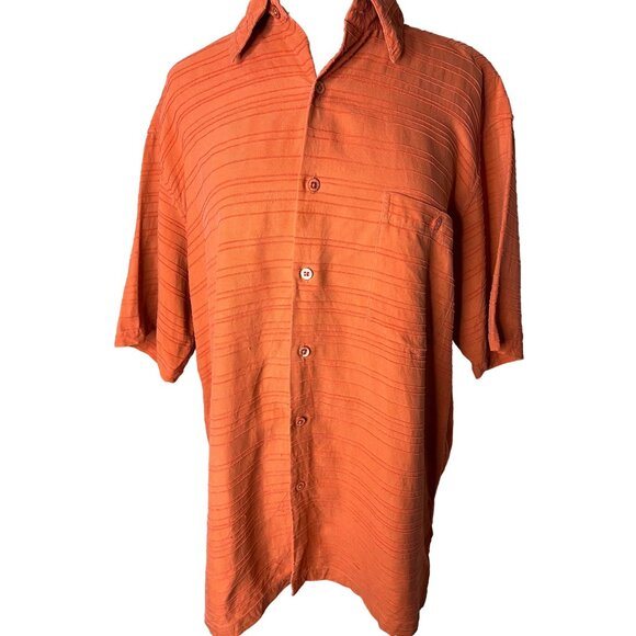 Tori Richards men’s orange large button short sleeve collar textured silk casual - Picture 1 of 14